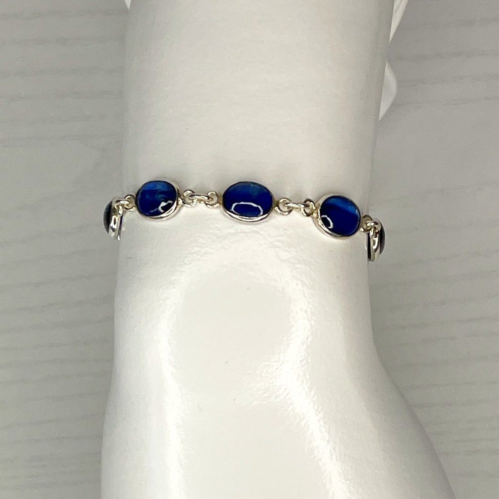 Genuine Kyanite and 925 Sterling Silver Link Bracelet